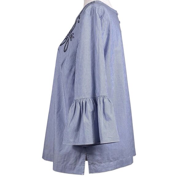 Talbots Embroidered Striped Boho Top Blue White Bell Sleeve Women’s Large EUC - Picture 10 of 16